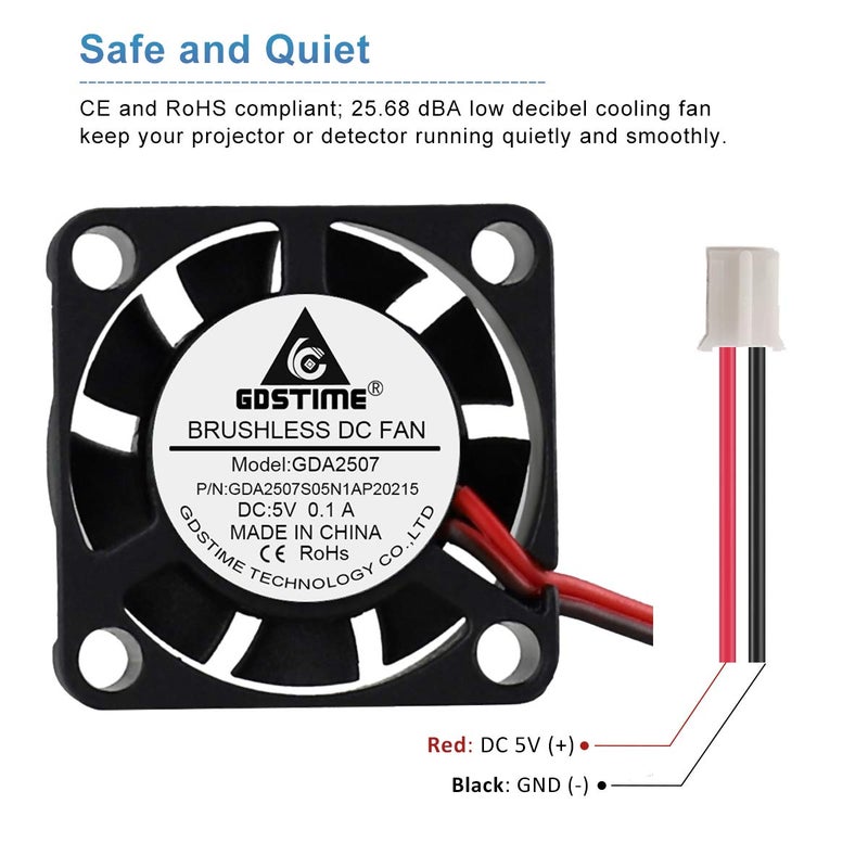 GDSTIME 2 Pack 25mm 5V Fan - Mini 25x25x7mm 2-Pin Brushless DC Cooling Fans for Aroma Diffuser Projector Incubator - Image 3